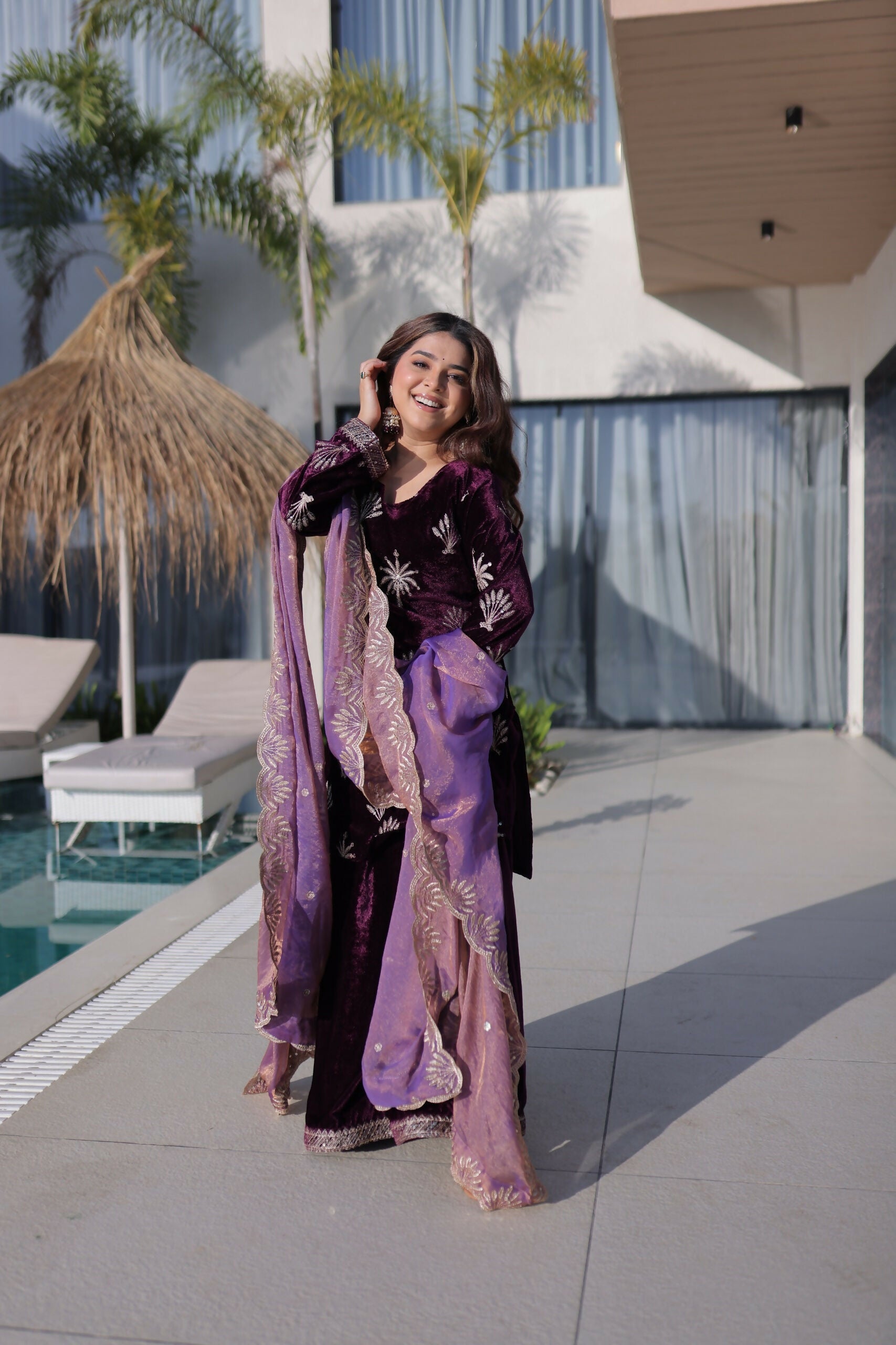 Joban Fashion Maroon Velvet Embroidery Sequence Work Readymade Kurta Set