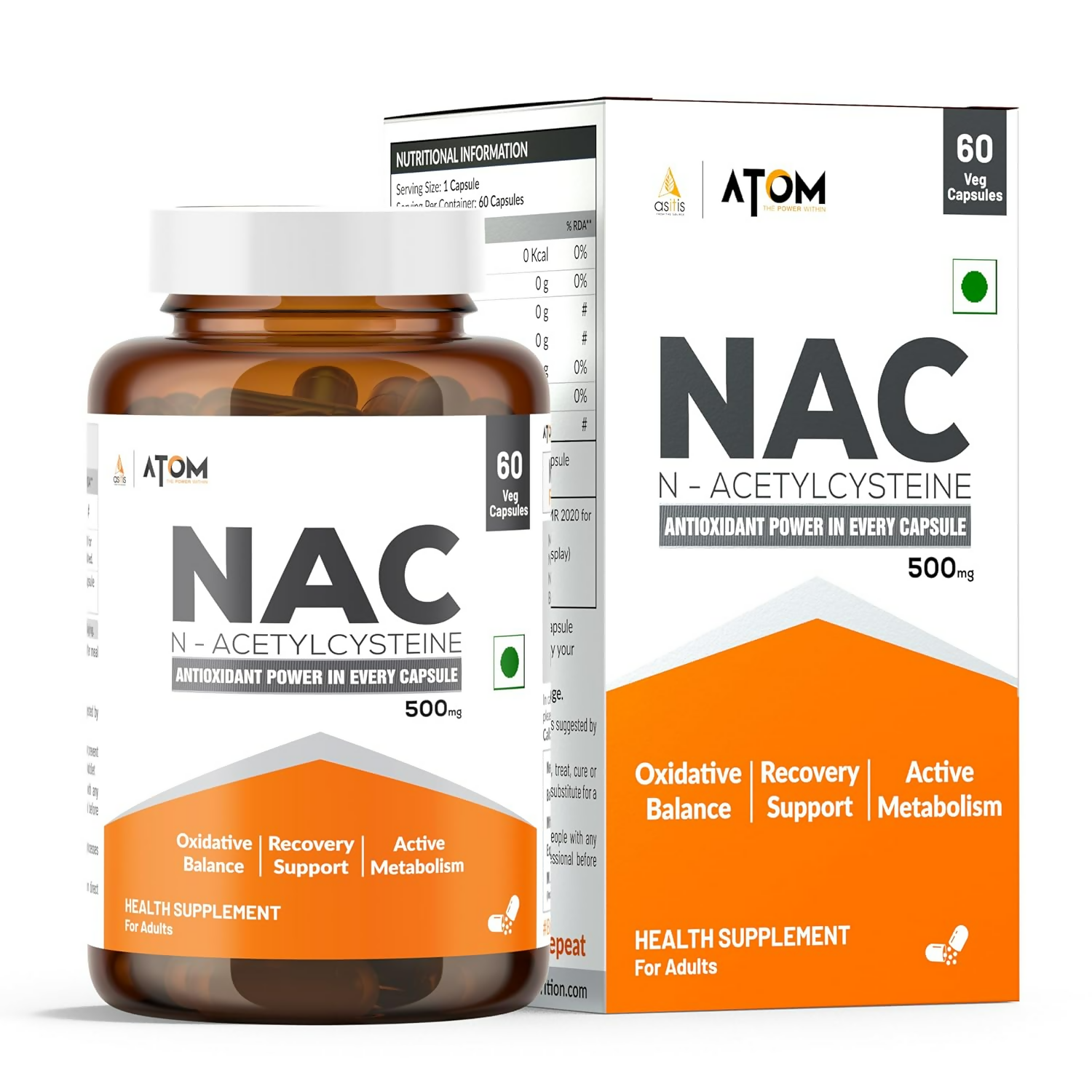 As-It-Is Atom Nac (N-Acetylcysteine) 500Mg Veg Capsules 