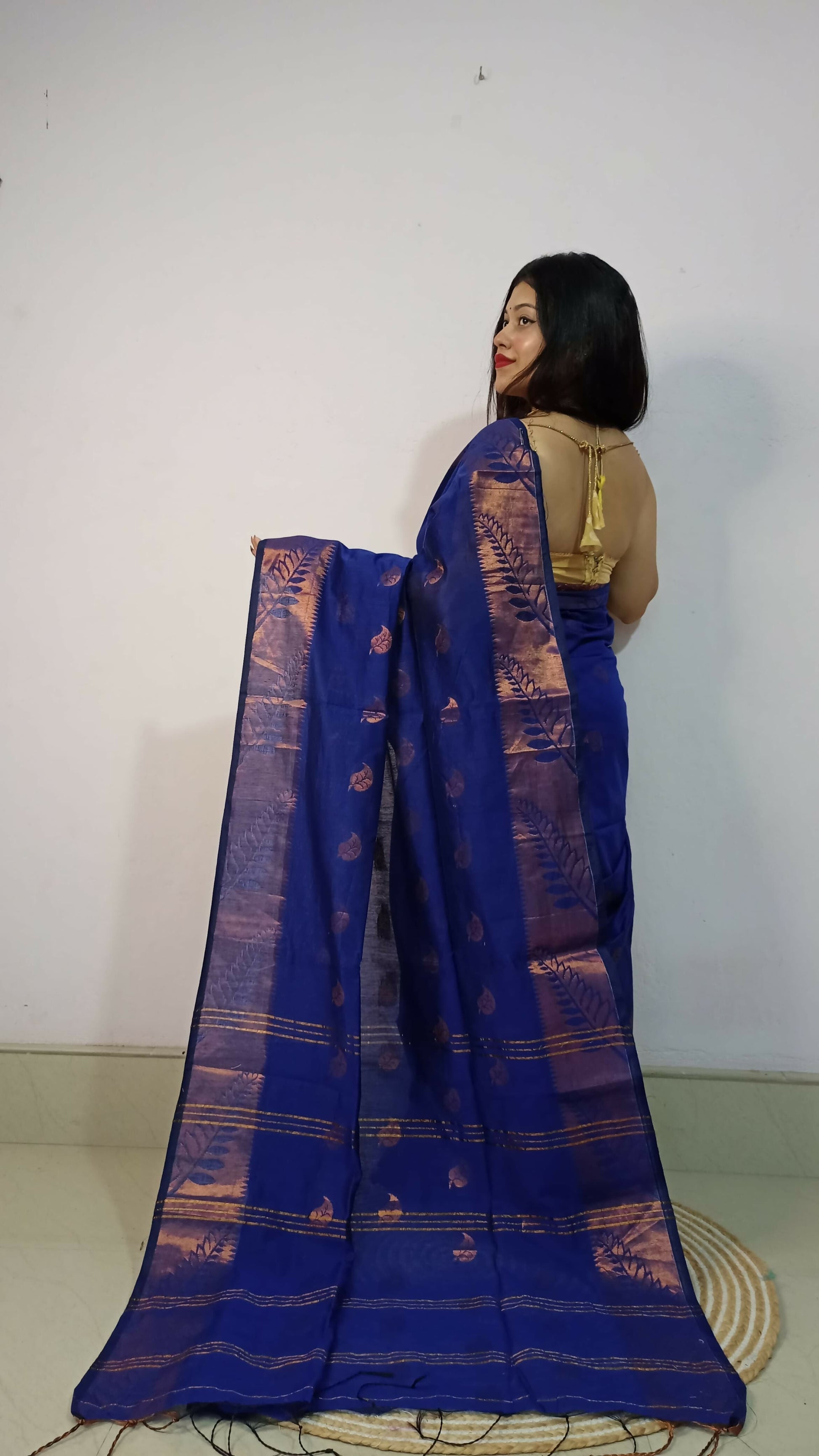 Exclusive Collection Beautiful Blue Cotton Silk Woven Handloom Grab2Buy With Running Blouse Piece 
