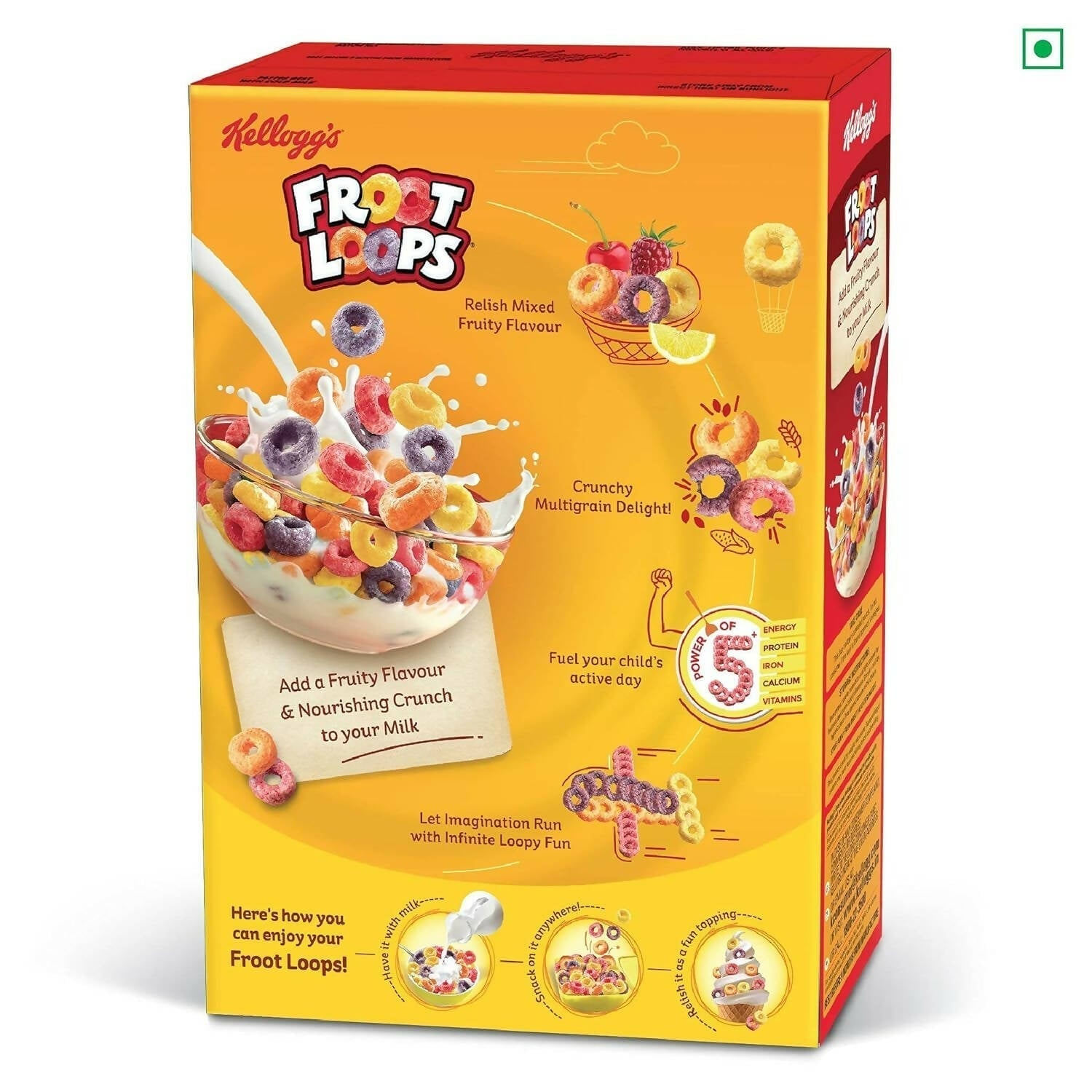 Kellogg’s Froot Loops Crunchy Multigrain Breakfast Cereal for Kids, Mixed Fruit Flavor 