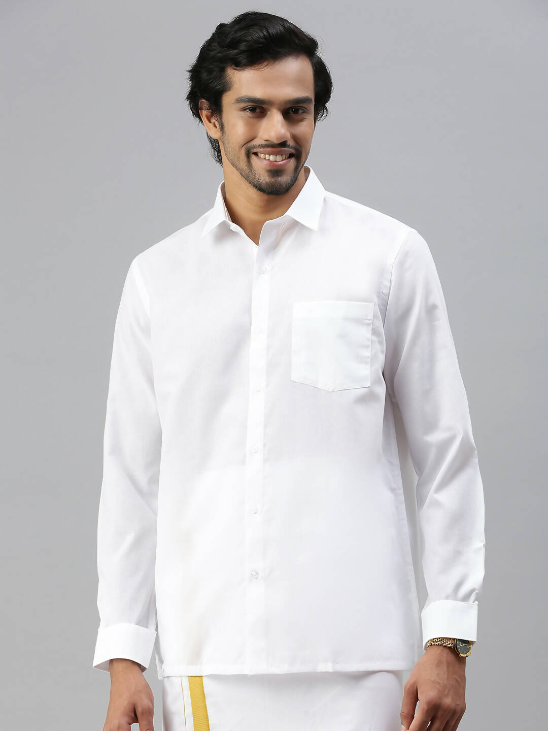 Ramraj Cotton Mens Full Sleeve Formal 100 % Cotton White Shirt 