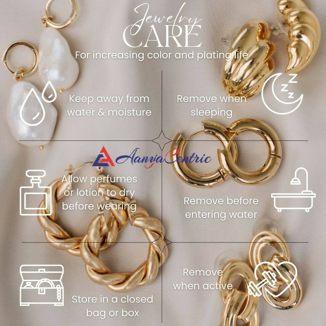 AanyaCentric Gold-Polished Mangalsutra with Pendant, 2 Pair Earrings - Swadesiicart