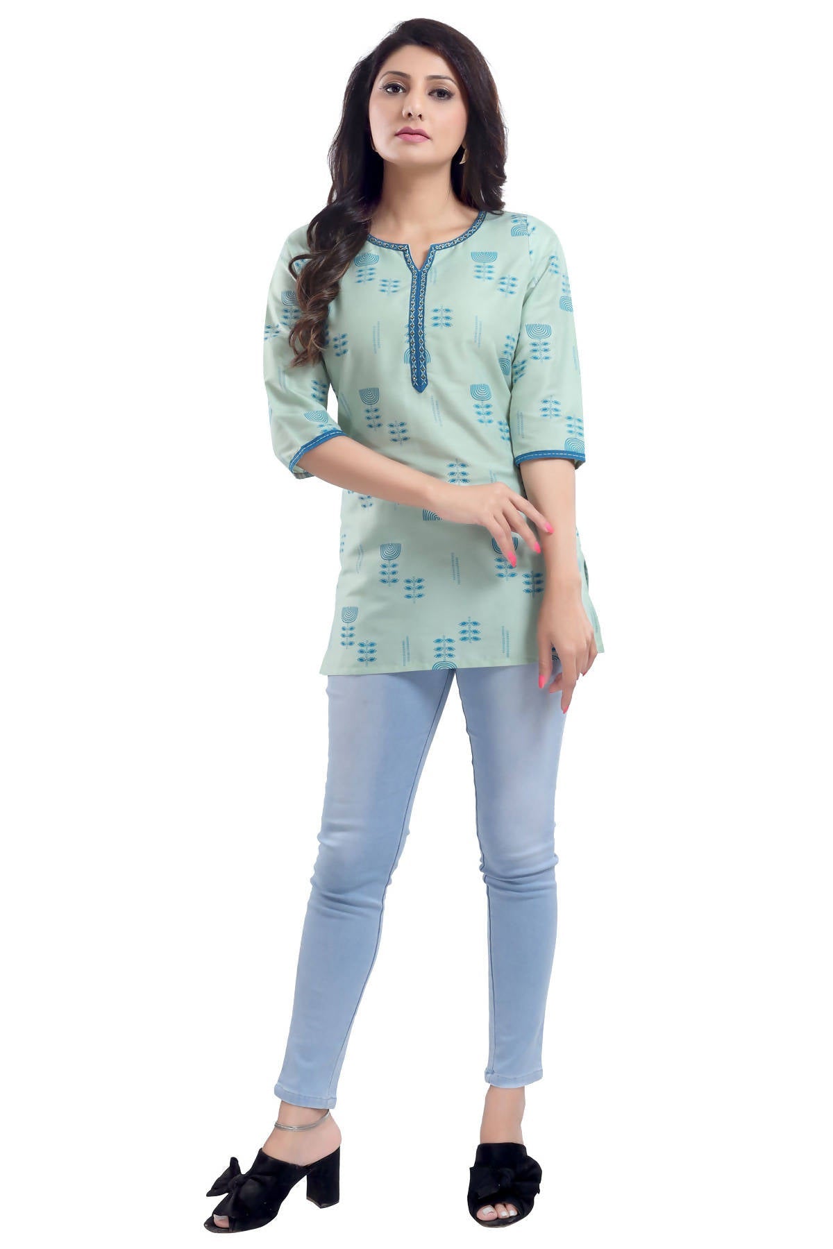 Snehal Creations Luxurious Fine Pista Cotton Silk Short Tunic