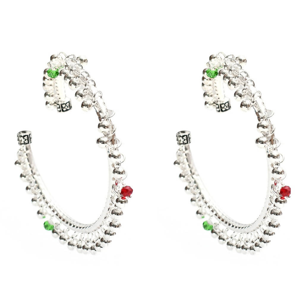 Mominos Fashion Kamal Johar Oxidised Silver Anklets With Muvvas