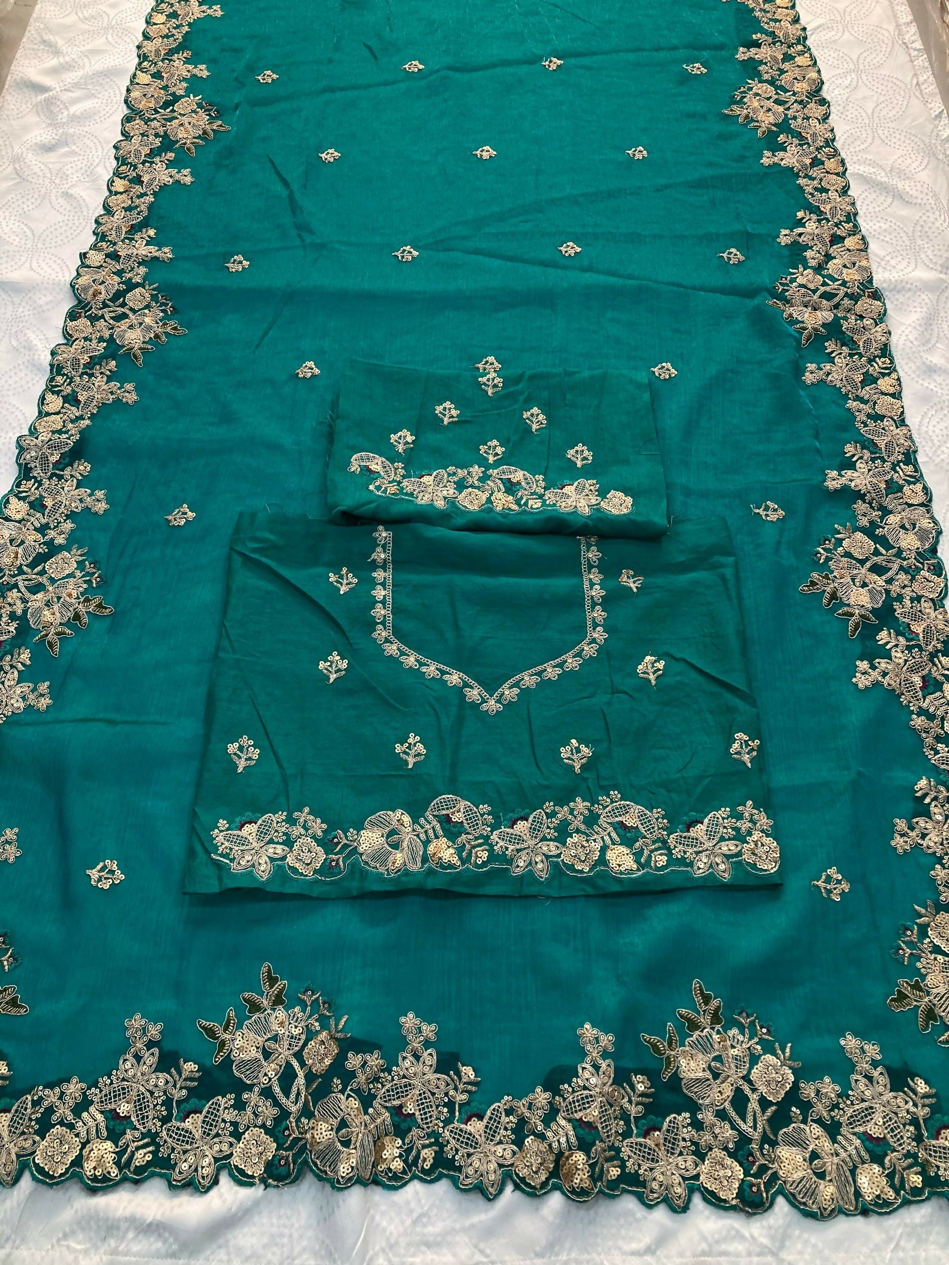 Teeya Creation New Trendy Party Wear Soft Silk Saree-Teal