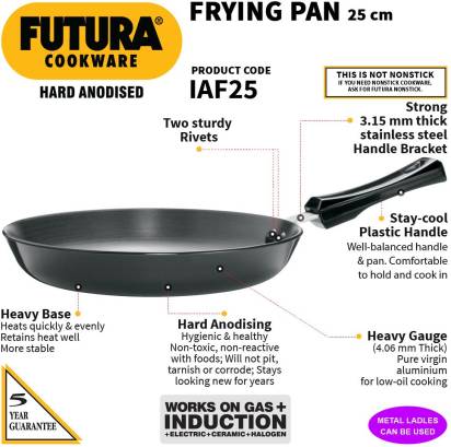 Hawkins Futura Hard Anodised Frying Pan 25 cm Diameter 1 L (IAF25) - Grab2buy