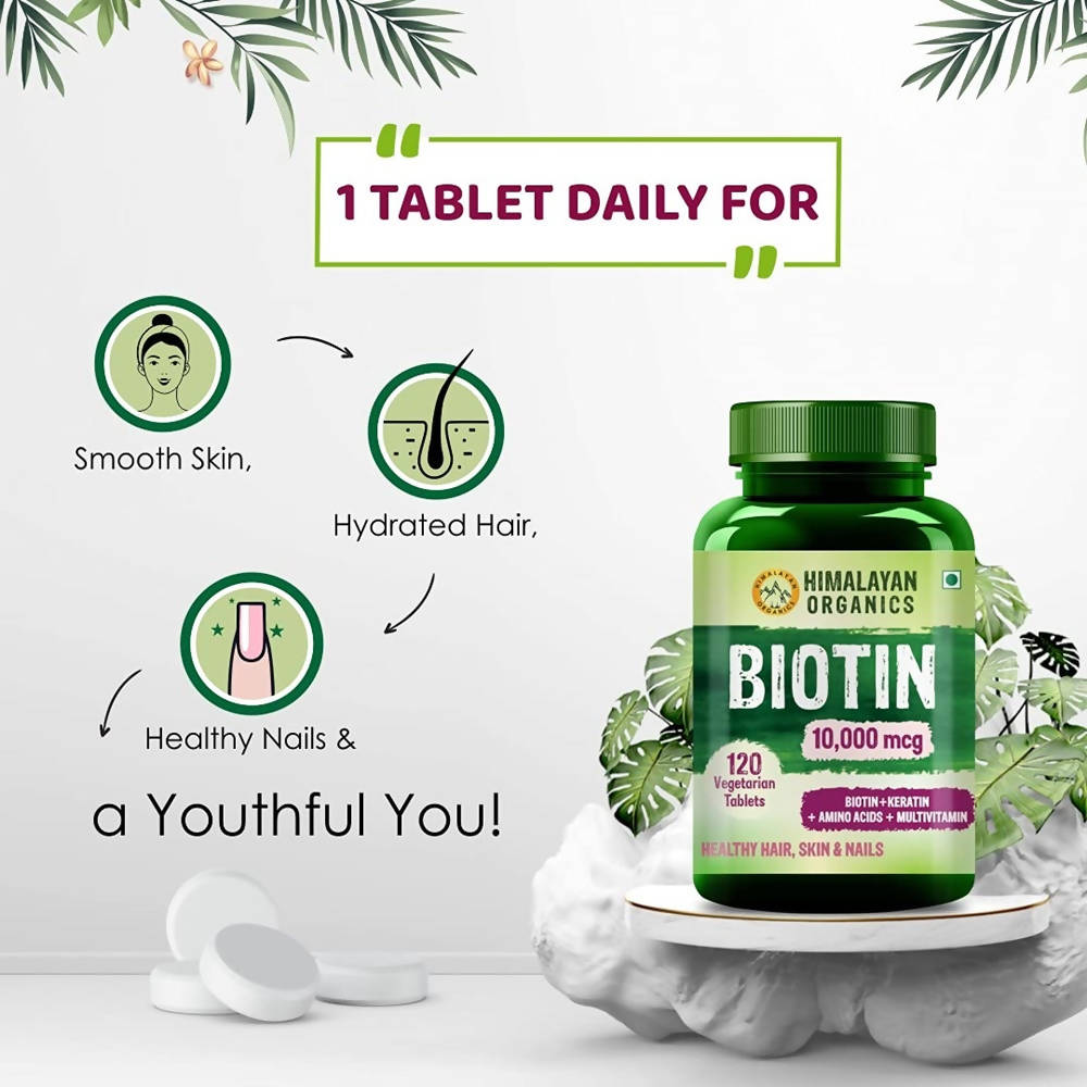 Himalayan Organics Biotin 10000 Mcg with Keratin, Amino Acids & Multivitamin Tablets 