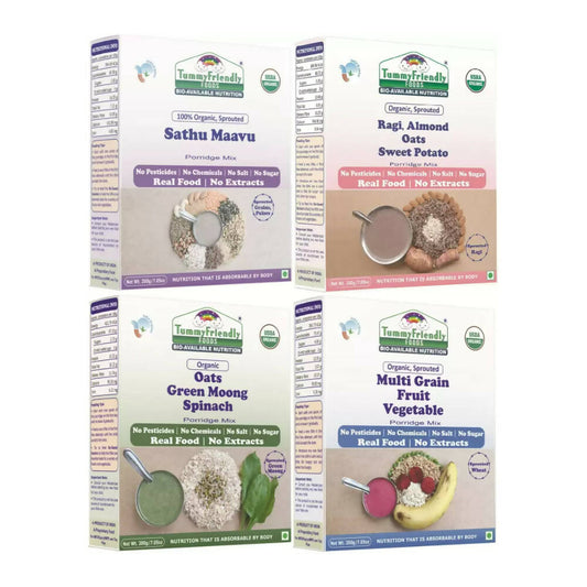 TummyFriendly Foods Organic Certified Stage3 Sprouted Porridge Mixes Combo - 4 Packs With Oats for 8 Months Old Baby - Grab2buy