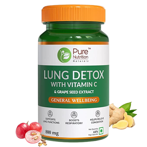 Pure Nutrition Lung Detox with Vitamin C & Grape Seed Extract Veg Capsules 