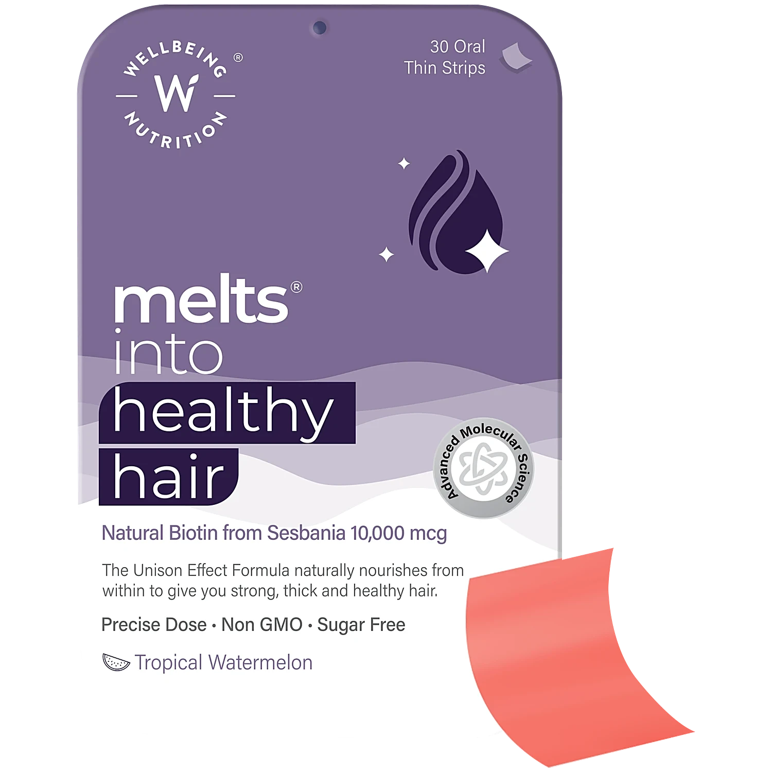 Wellbeing Nutrition Melts into Healthy Hair Biotin 10,000mcg Tropical Watermelon Disintegrating Strip Sugar Free  Grab2Buy Wellbeing Nutrition Grab2Buy