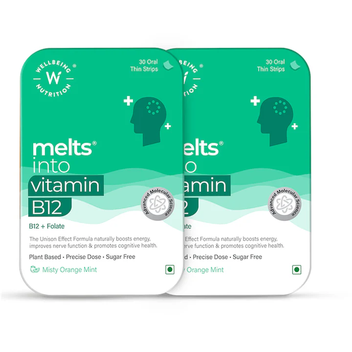 Wellbeing Nutrition Melts Vegan Vitamin B12 Thin Strips-Misty Orange Mint Flavor 