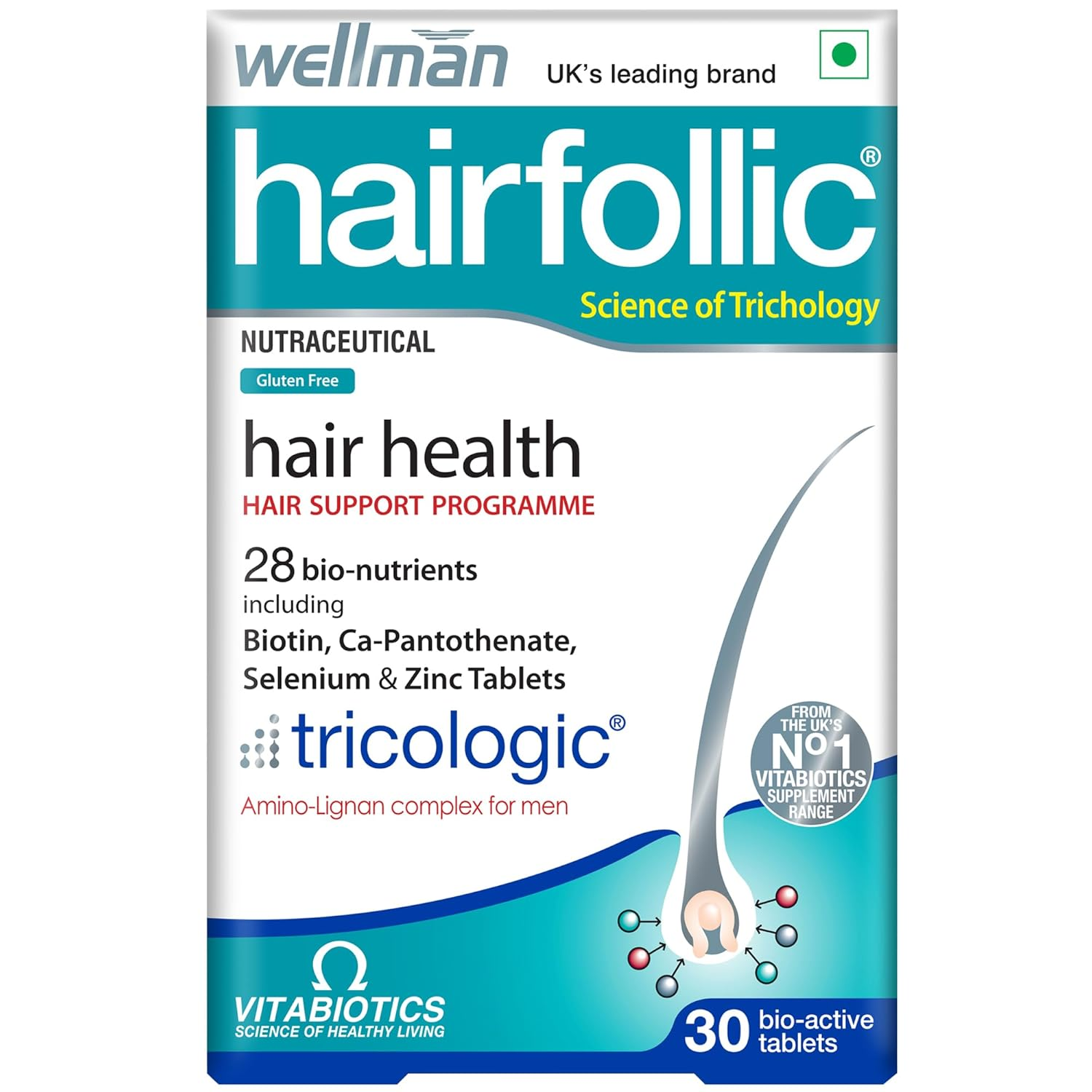 Wellman Hairfollic UK's No.1 Hair Supplement Tablets For Men ( Tricologic Formula 30 Vitamins & Minerals)  Grab2Buy Wellwoman Grab2Buy
