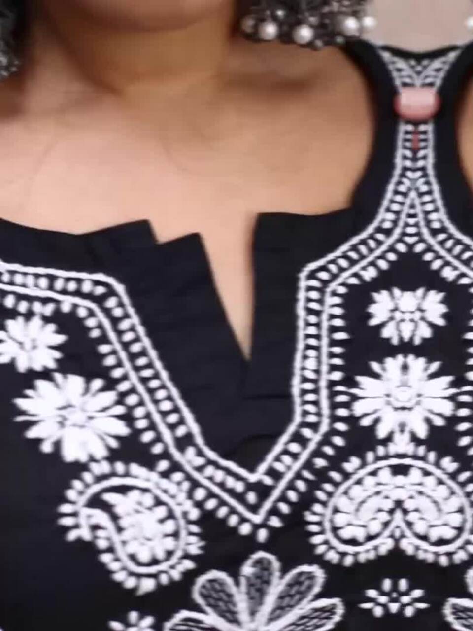 ADA Women Sustainable Black & White Paisley Chikankari Hand Embroidered Straight Kurta 
