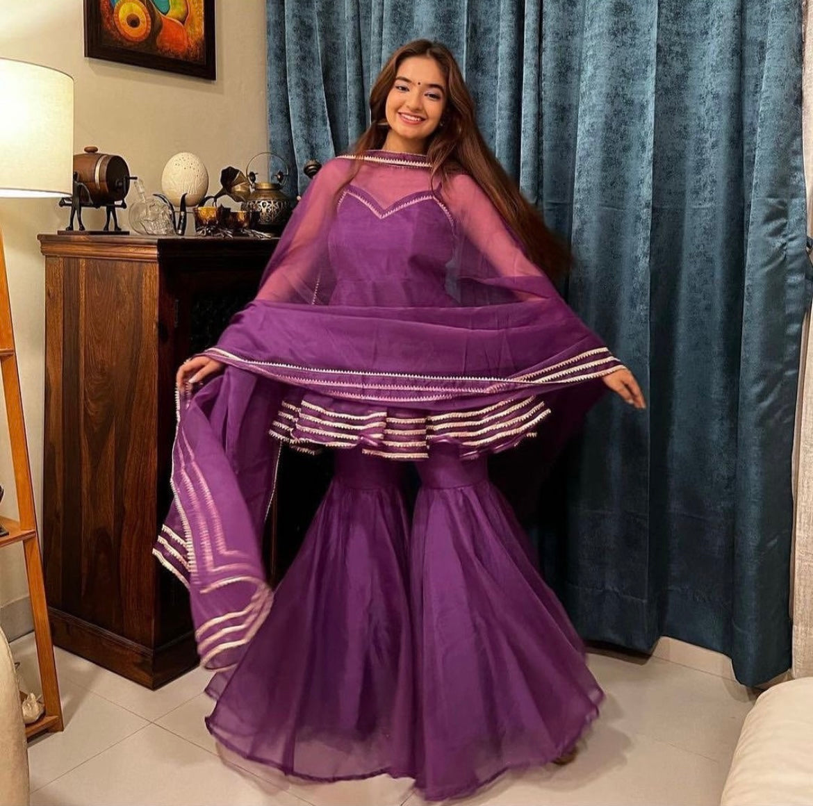 Pomcha Jaipur Masakali Purple Organza Sharara Set 