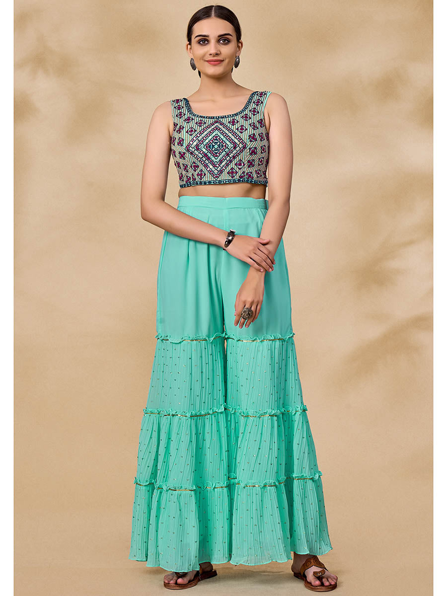 Myra Wine Jacket Style Sharara Suit 