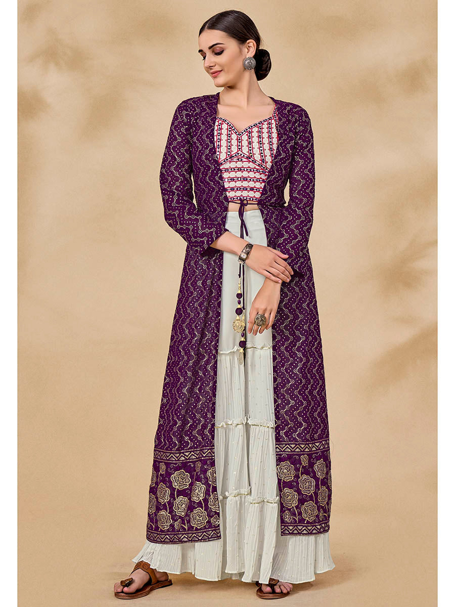 Myra Purple Jacket Style Sharara Suit 