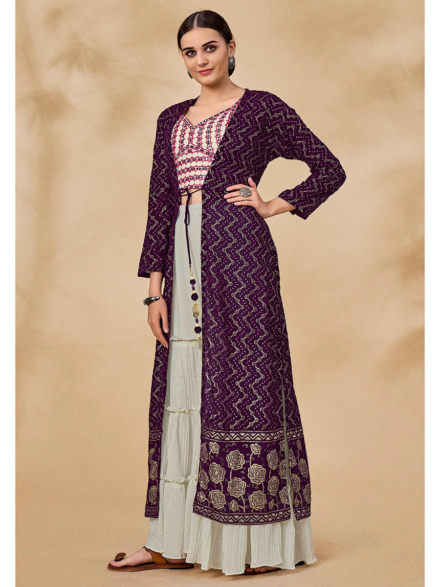 Myra Purple Jacket Style Sharara Suit 