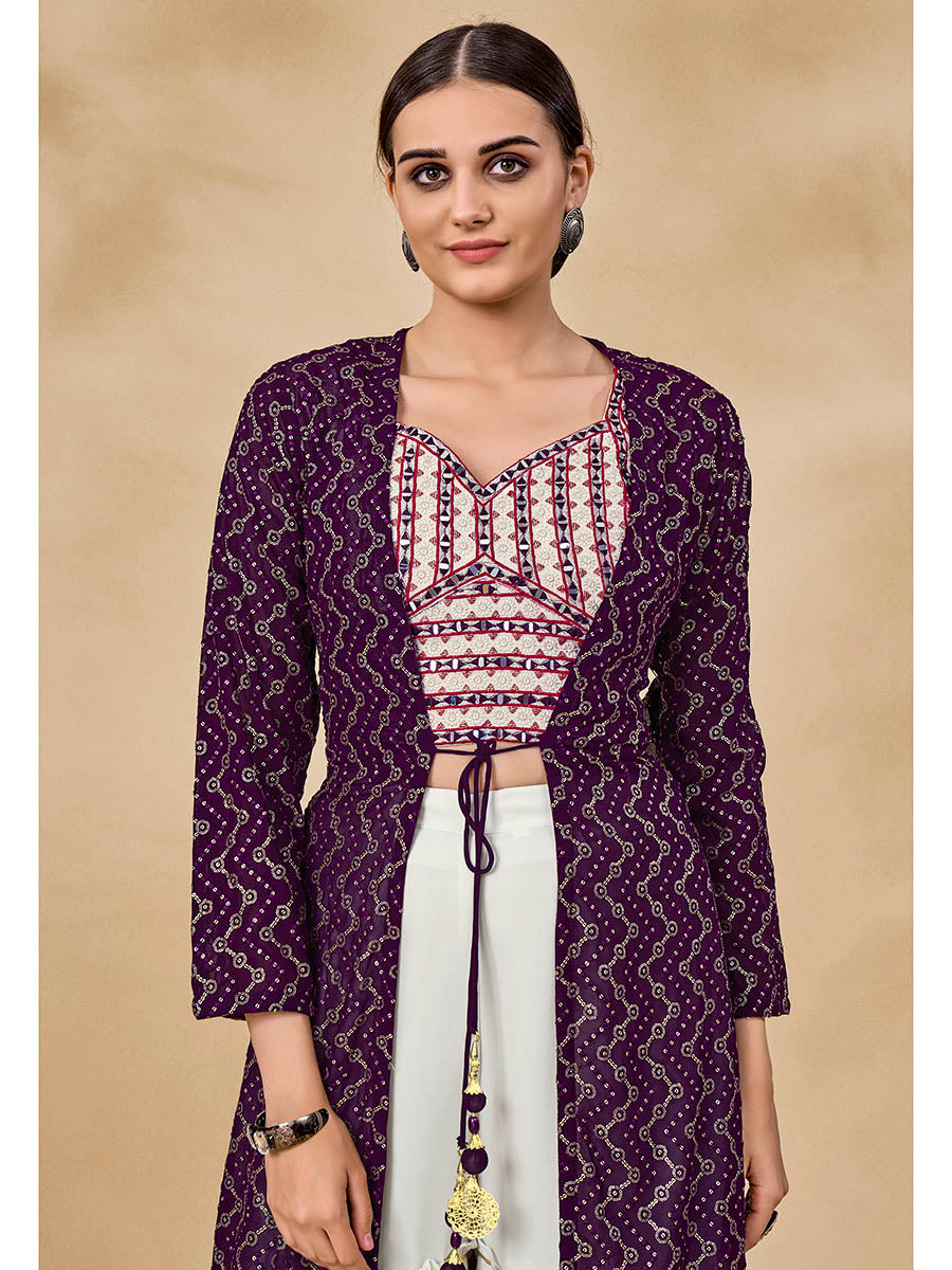 Myra Purple Jacket Style Sharara Suit 