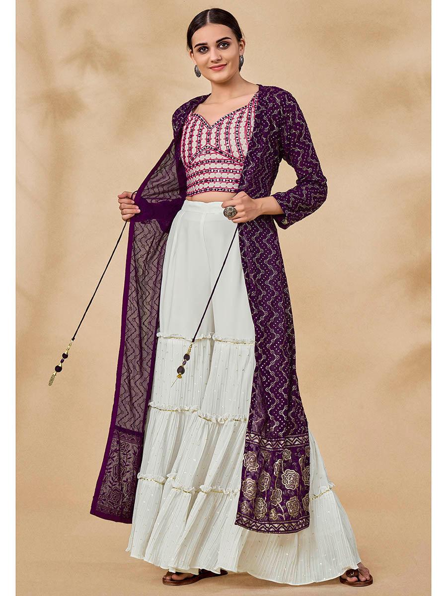 Myra Purple Jacket Style Sharara Suit 