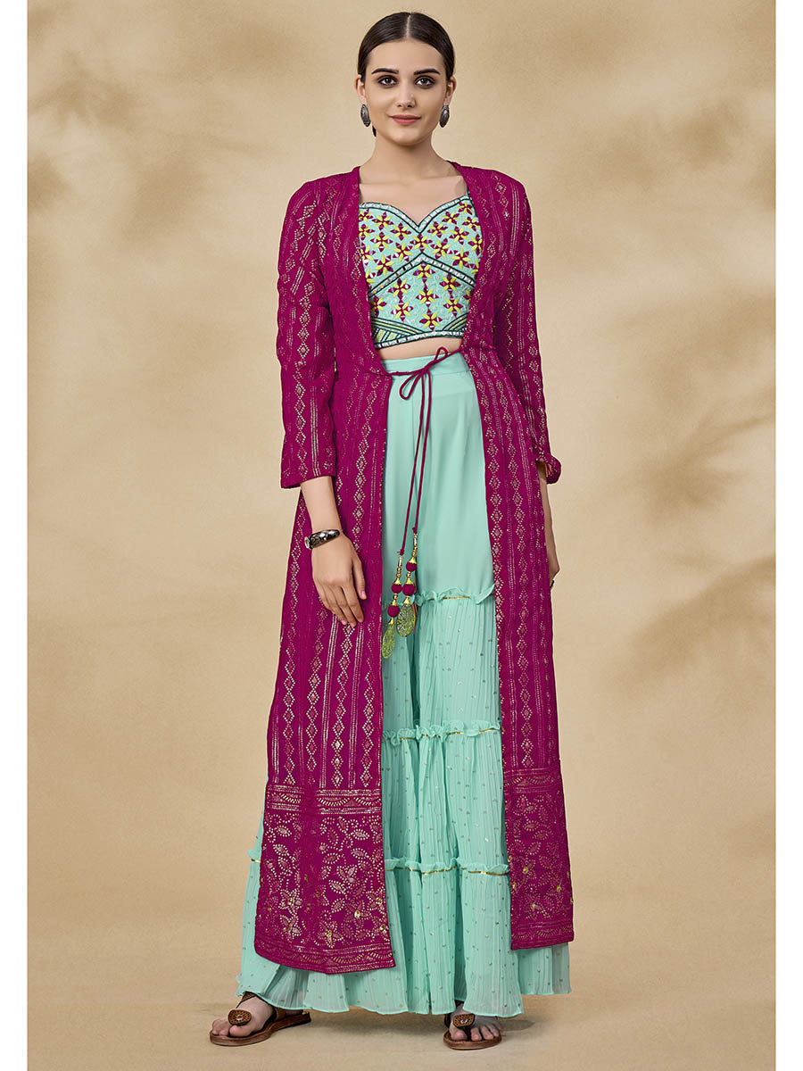 Myra Pink Jacket Style Sharara Suit 
