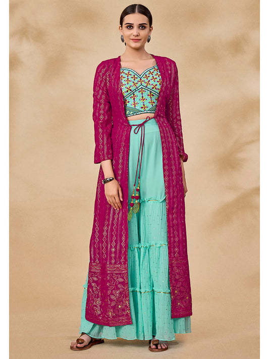 Myra Pink Jacket Style Sharara Suit 