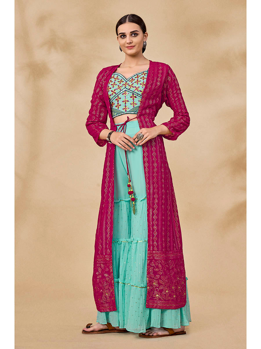 Myra Pink Jacket Style Sharara Suit 