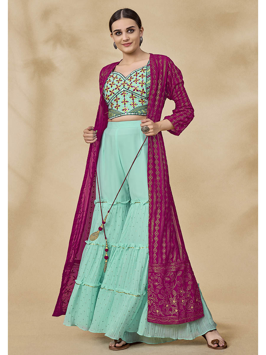 Myra Pink Jacket Style Sharara Suit 