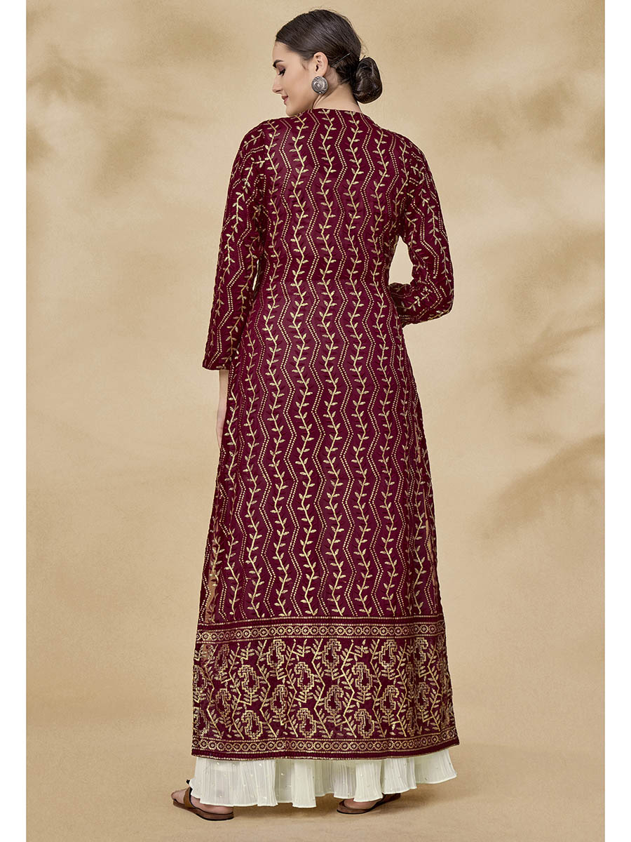 Myra Maroon Jacket Style Sharara Suit 