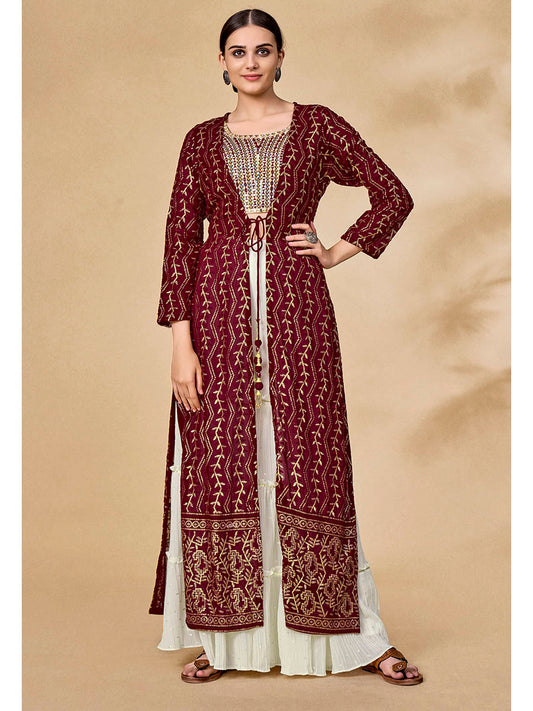 Myra Maroon Jacket Style Sharara Suit 
