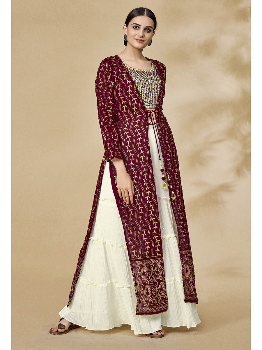 Myra Maroon Jacket Style Sharara Suit 