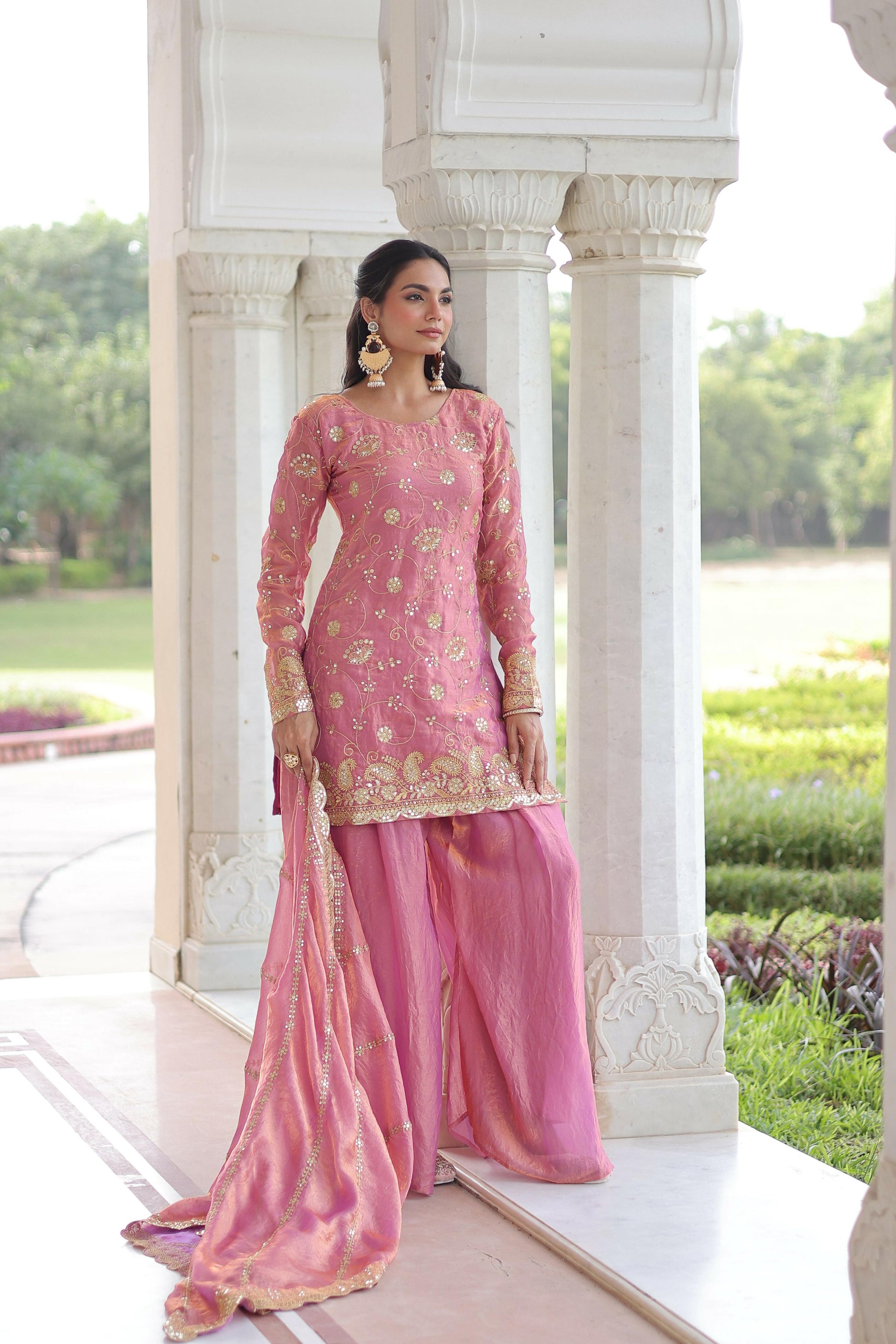 Joban Fashion Pink Readymade Kurta Set With Sequence embroidery Work