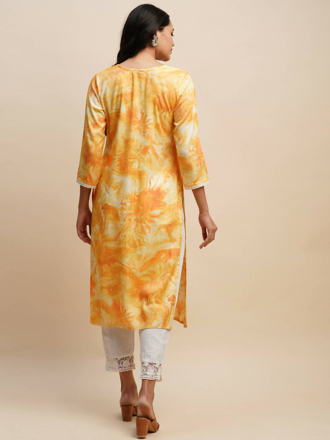Mustard Poly Rayon Tie dye Printed Straight Kurta - Samira