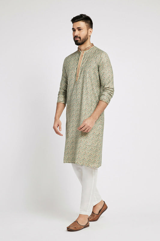 Ethnic India Blue Men's Kurta Floral Polyester | Swadesiicart