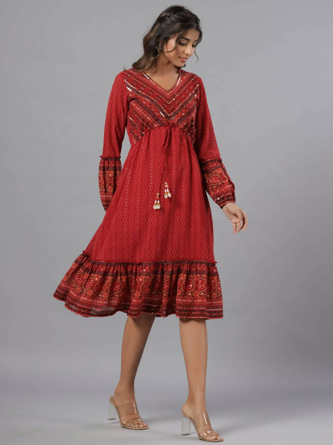 Juniper Women Rust Georgette Printed Midi Dress