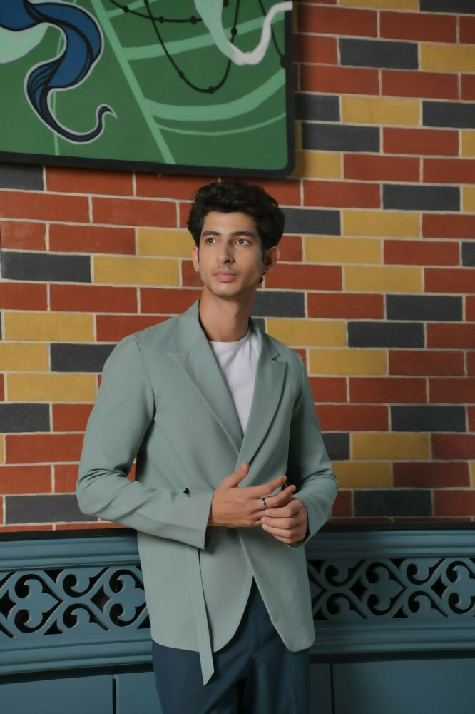 Soft Gray Asymmetric Blazer Set by Hilo Design