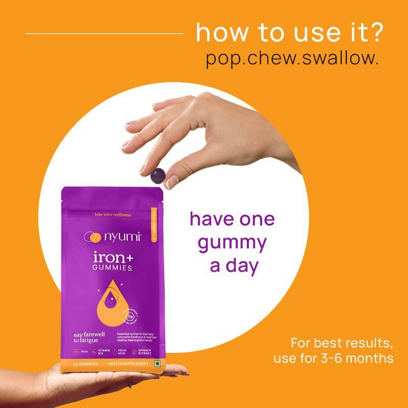 Nyumi IronGummies to Boost Energy & Reduce Fatigue - Zinc, Spinach Extract & Vitamin B12 