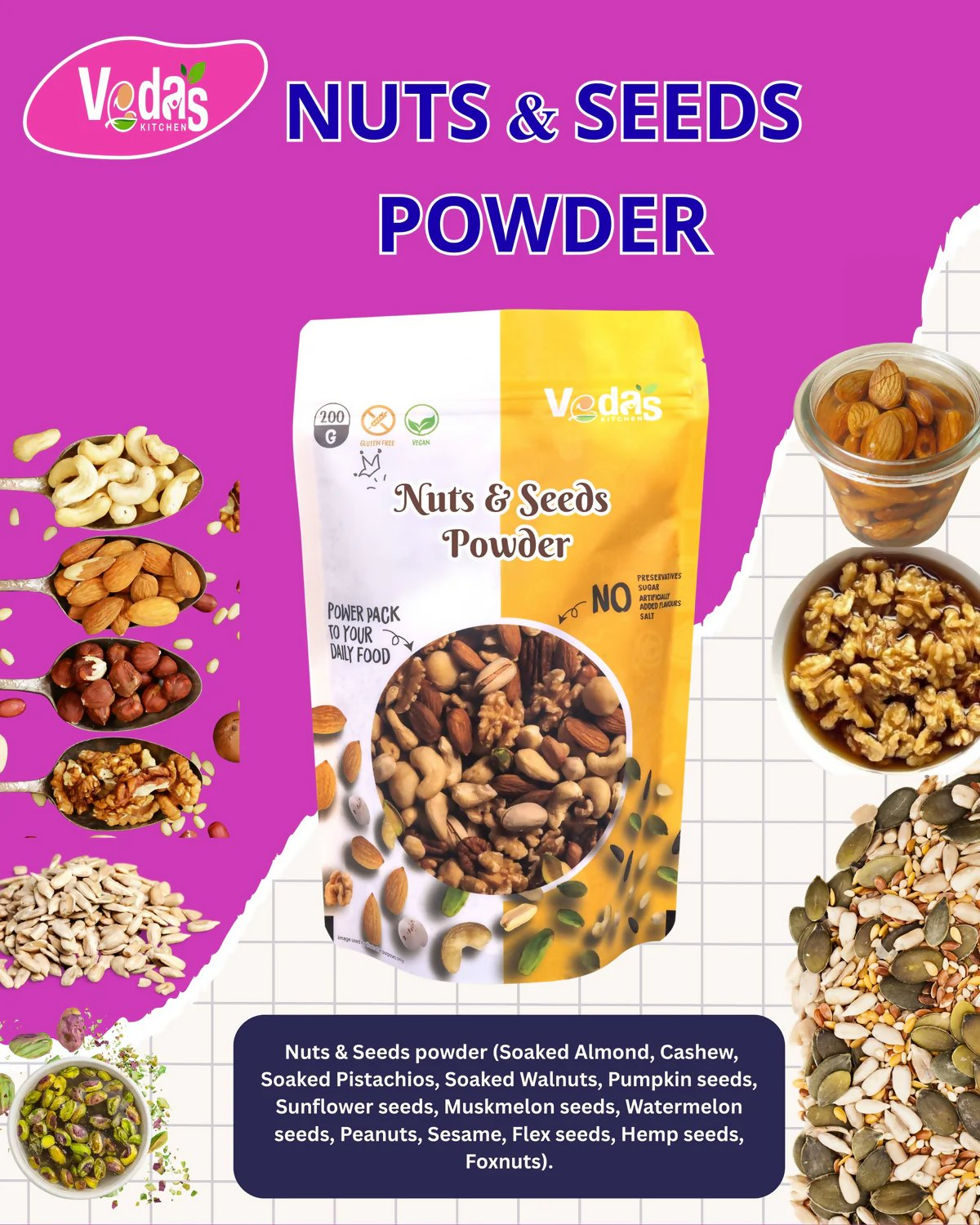 Vedas Kitchen Nuts & Seeds Powder  Grab2Buy Vedas Kitchen Grab2Buy