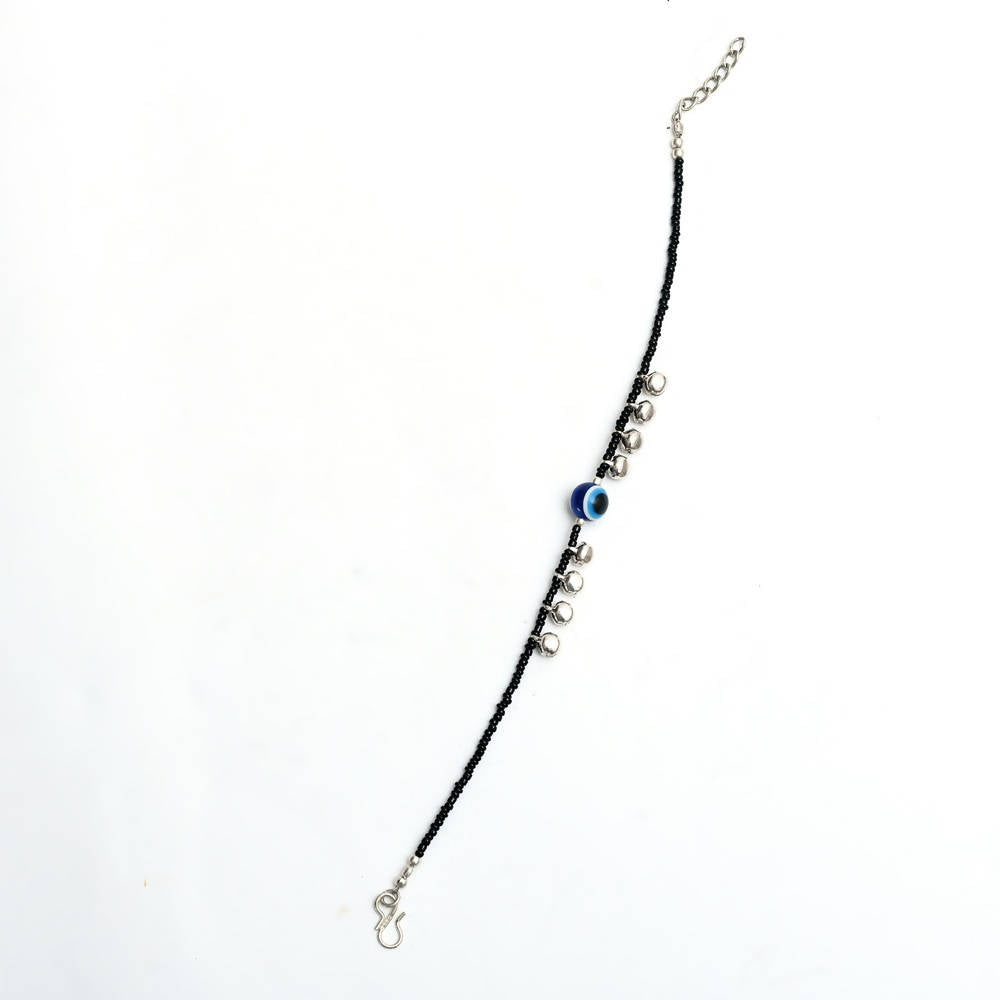 Mominos Fashion Kamal Johar Nazariya Silver/Black Anklets 