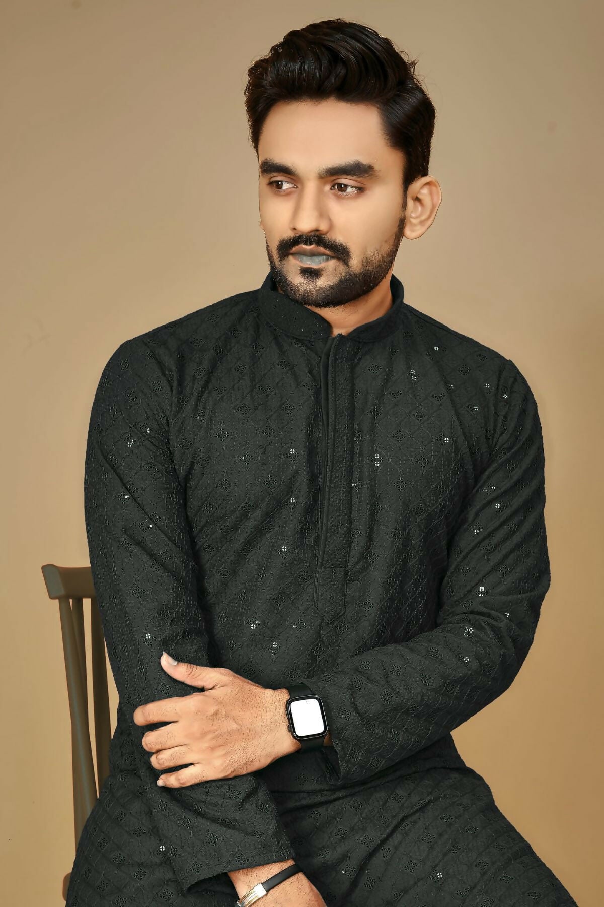 Anaita Black Embroidered Rayon Straight Kurta
