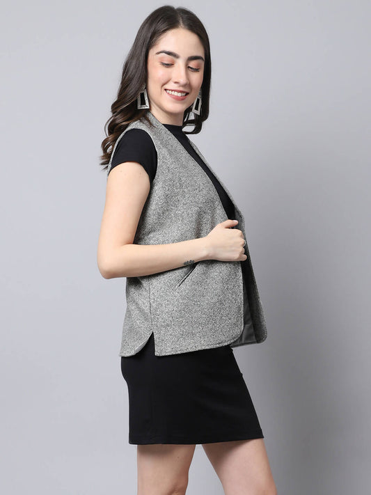 Even Apparels Grey Pure Wool Open Front Women's Waistcoat - Grab2buy