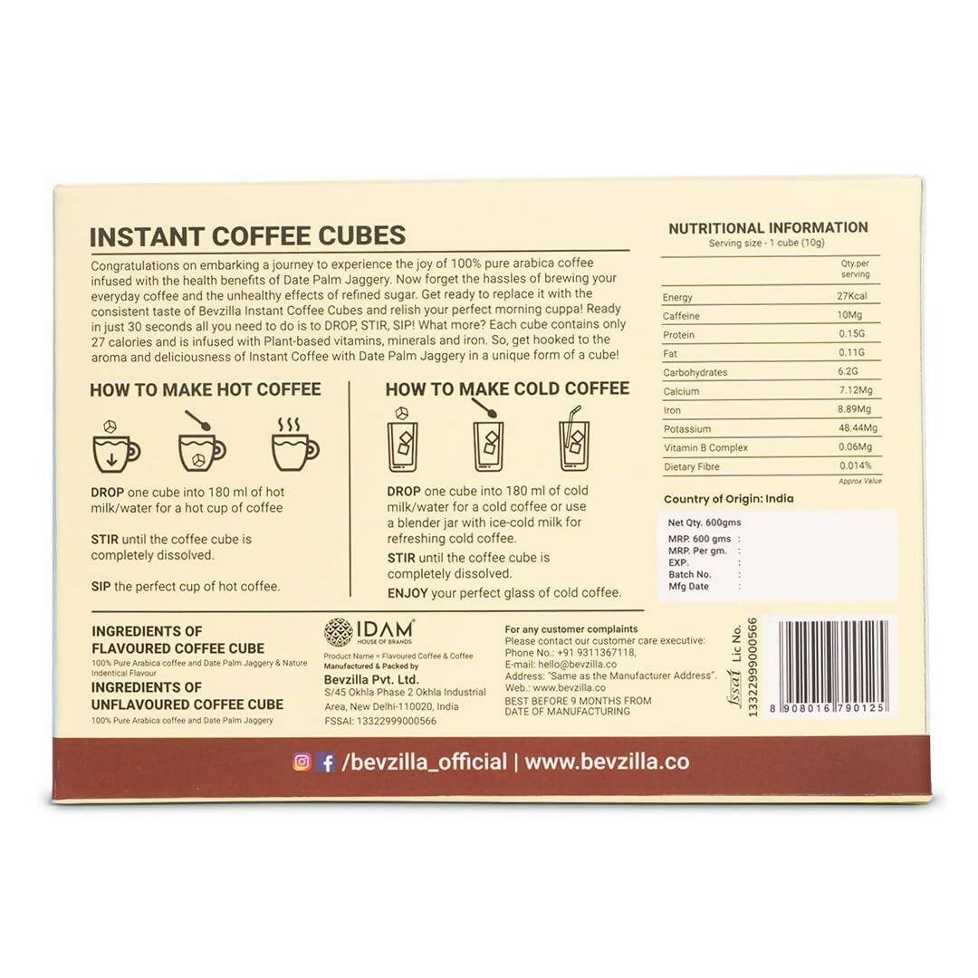 Bevzilla Instant Coffee Cubes Pack with Organic Date Palm Jaggery 