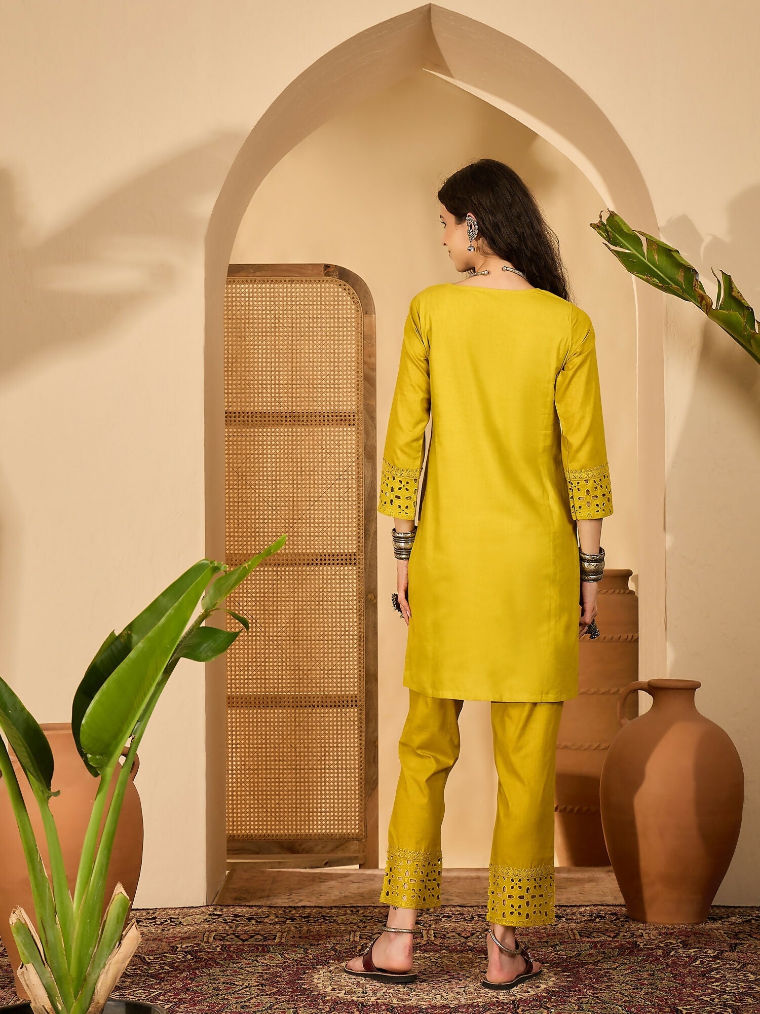 Joban Fashion Embroidery Mustard Pure Cotton Cord Set