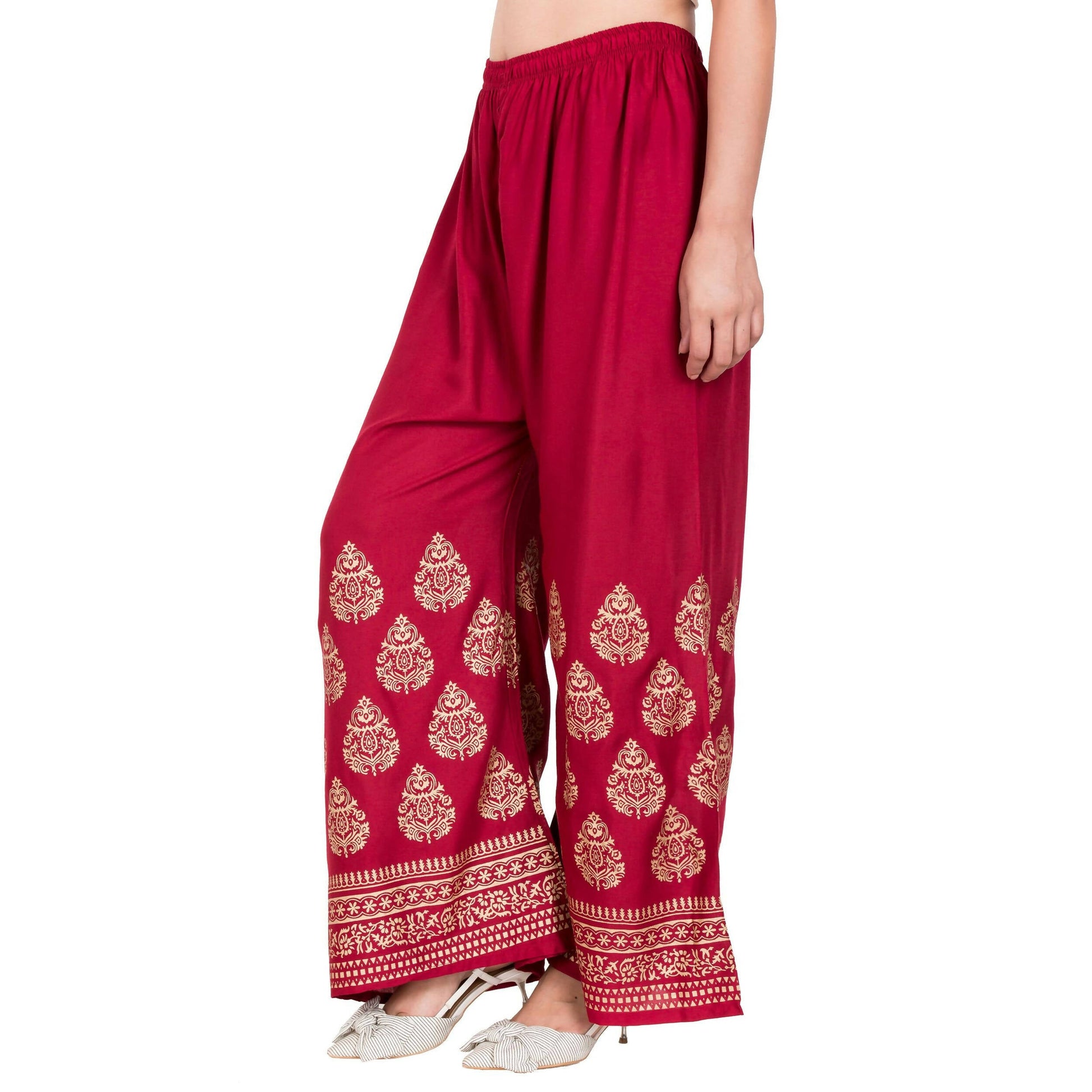 PAVONINE Maroon Color Golden Printed Rayon Fabric Sharara For Women & Girls