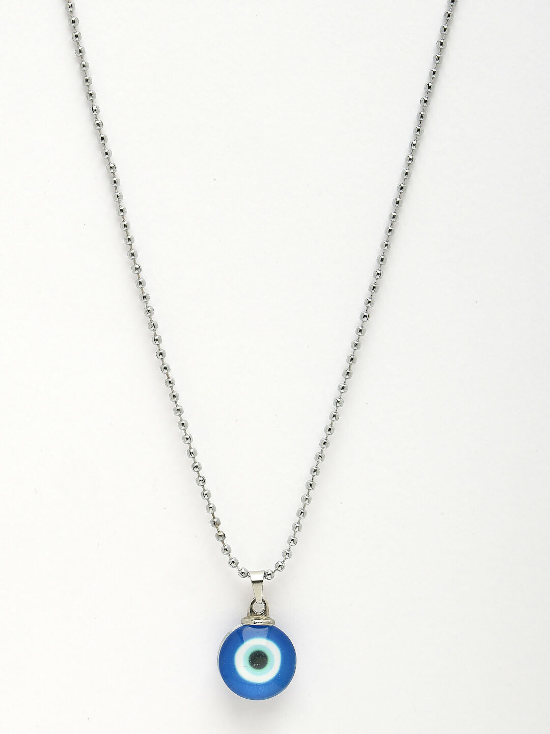 NVR Unisex Evil Eye Silver-Plated Stainless Steel Pendant with Chain 