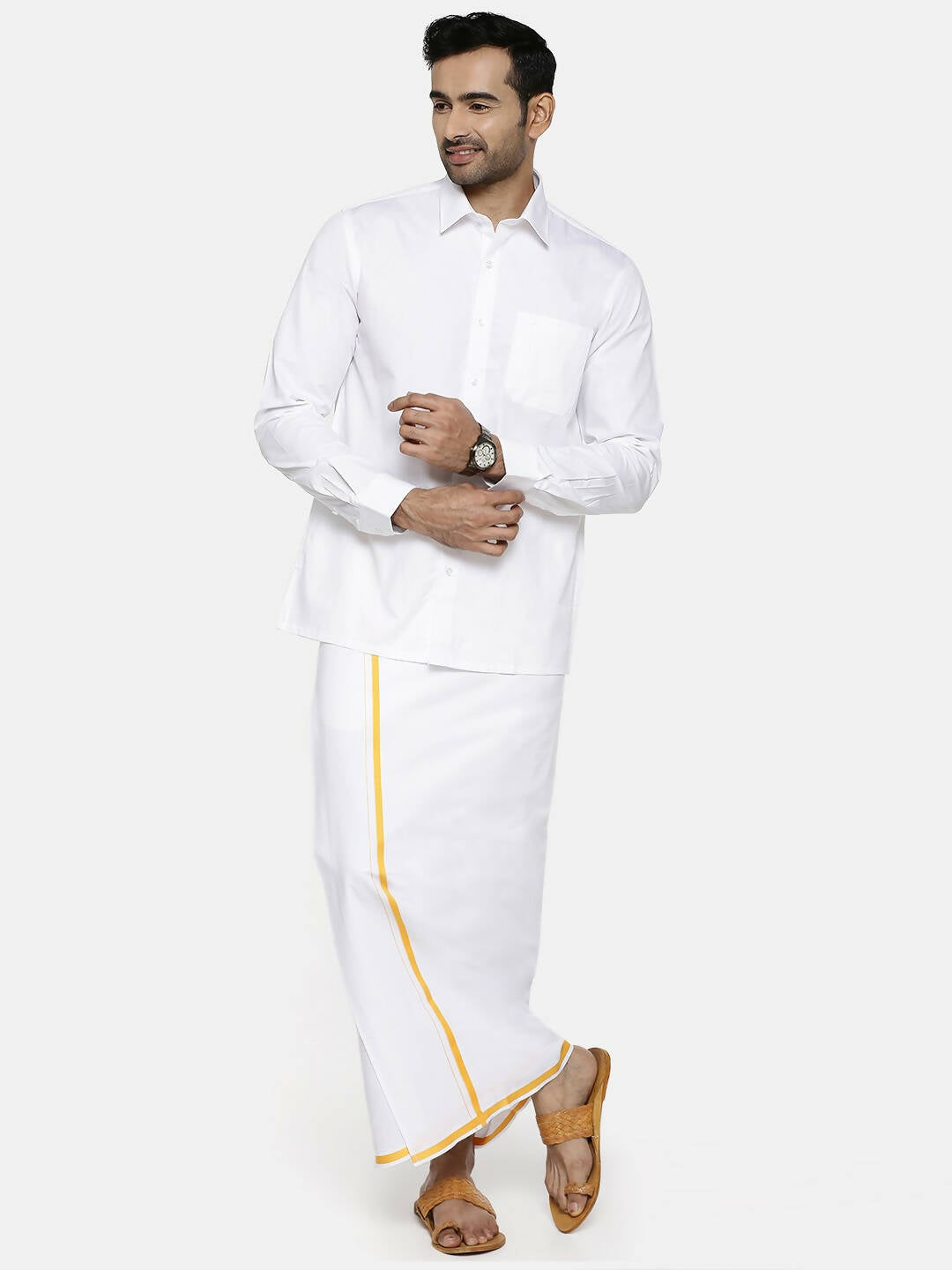 Ramraj Cotton Mens Full Sleeve Formal 100 % Cotton White Shirt 