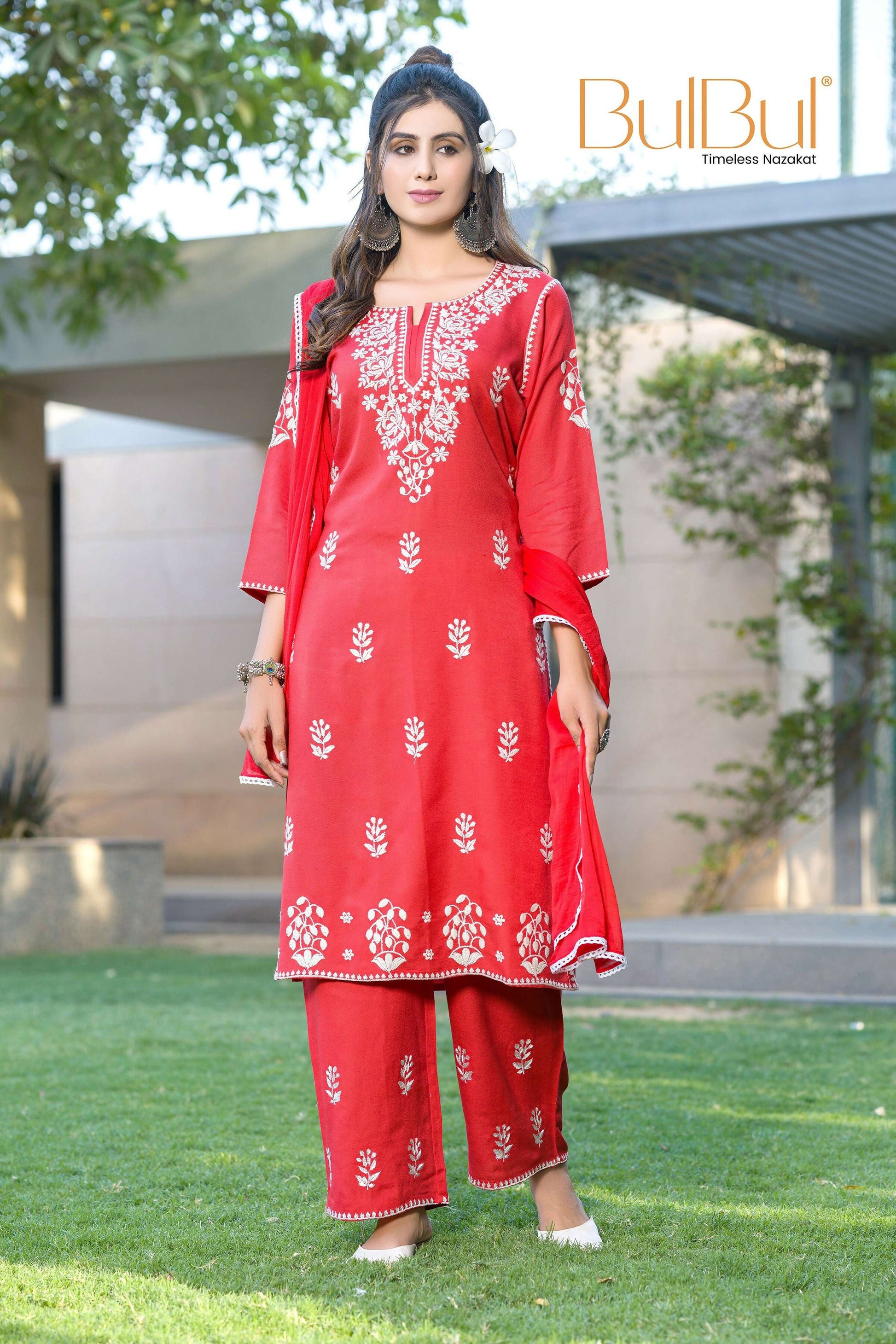 BulBul Akshyani Rust Rayon Kurta Set with Dupatta 