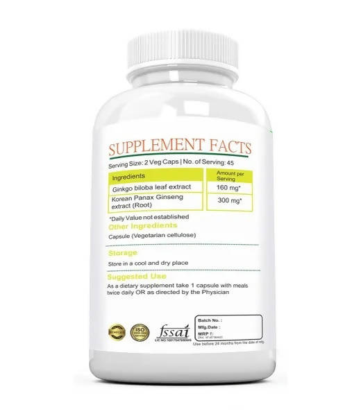Ramini Bio Nutrition Ginkgo Biloba With Ginseng 500mg Veg Capsules - Grab2buy