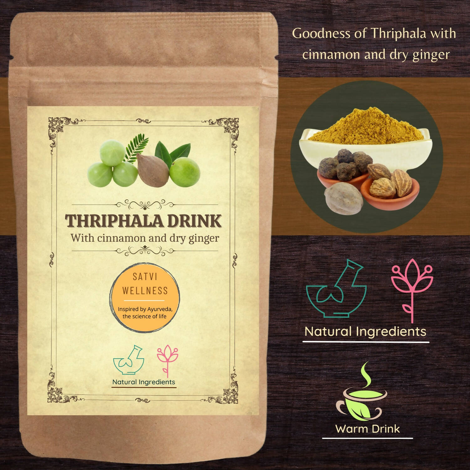 Satvi Wellness Thriphala Drink - Triphala with Cinnamon and Dry Ginger 