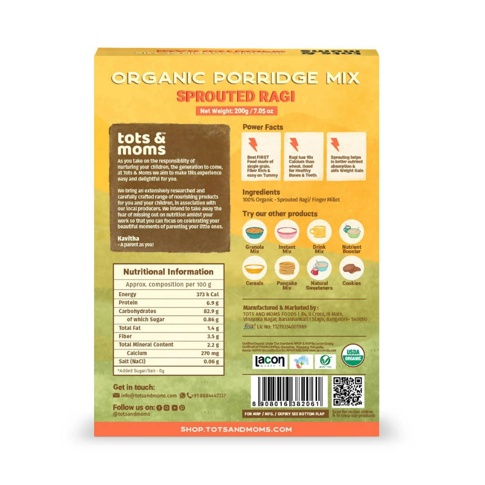 Tots and Moms Organic Sprouted Ragi Porridge Mix - Grab2buy