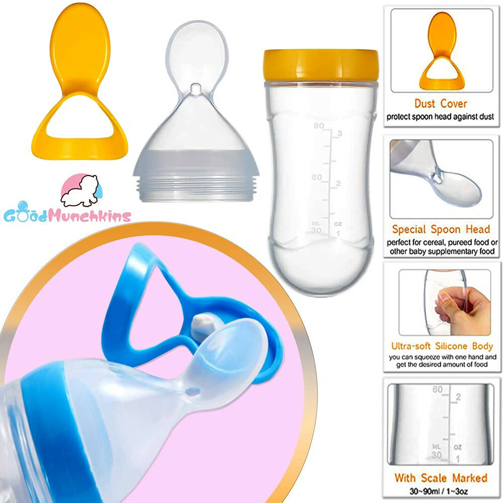 Goodmunchkins Silicone Spoon Food Feeder Silicone Bottle for Babies-Blue